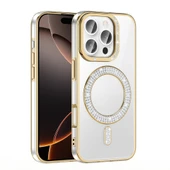 Apple iPhone 16 Pro Max Kılıf Pırlanta Taş Tasarımlı M-safe Şarj Özellikli  Karetta Silikon Kapak thumbnail 3