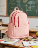 Yuga Suni Deri Dört Gözlü Sırt Çantası Pembe - 7