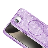 Apple iPhone 16E Kılıf M-safe Şarj Özellikli Parlayan Simli  Okso Kapak thumbnail 5