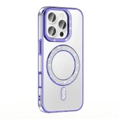 Apple iPhone 16 Pro Max Kılıf Pırlanta Taş Tasarımlı M-safe Şarj Özellikli  Karetta Silikon Kapak thumbnail 1