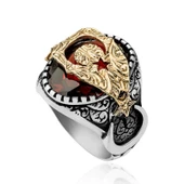 Supertrend Gümüş Kırmızı Fasetli Taşlı Ay Yıldız Erkek Yüzük thumbnail 2