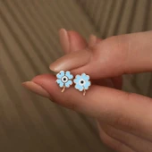 Supertrend Gümüş Fosforlu Mavi Yonca Küpe thumbnail 3