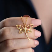 Vaoov 925 Ayar Gümüş Renkli Taşlı Gold Yusufçuk Kolye thumbnail 2