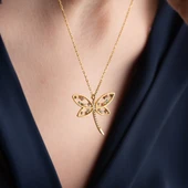 Vaoov 925 Ayar Gümüş Renkli Taşlı Gold Yusufçuk Kolye thumbnail 5