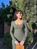 Fitilli prenses kol alt üst takım haki thumbnail 2