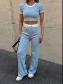 Crop pantolon biyeli takım mavi thumbnail 1