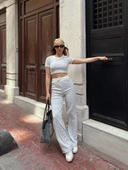 Crop pantolon biyeli takım gri thumbnail 4