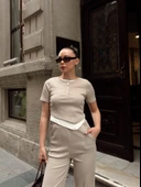Düğme yakalı bej alt üst takım s3943 thumbnail 5