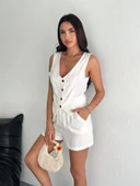 Kadın keten şort yelek takım s3461 - 6