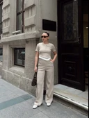 Düğme yakalı bej alt üst takım s3943 thumbnail 4