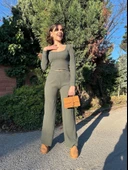 Fitilli prenses kol alt üst takım haki thumbnail 1