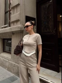 Düğme yakalı bej alt üst takım s3943 thumbnail 6