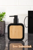 Porsima 3147 Banyo ve Mutfak Sıvı Sabunluk 400ML Siyah-Ahşap - 1