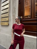 Düğme yakalı bordo alt üst takım s3943 thumbnail 4