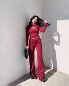 Pencereli detaylı alt üst takım bordo thumbnail 1