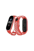 Xiaomi Mi Band 6 Spor Delikli Kordon - Kırmızı-Beyaz - 1