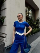 Düğme yakalı saks alt üst takım s3943 thumbnail 7