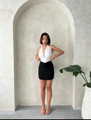 Önü büzgülü etek siyah s24222 thumbnail 3