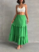 Fırfırlı brodeli astarlı uzun etek yeşil s255047 thumbnail 5