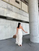 Dantelli askılı keten elbise s4310 thumbnail 2