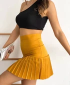 Altı pliseli mini etek hardal s24705 thumbnail 3