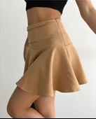 Kemerden büzgülü etek camel thumbnail 3