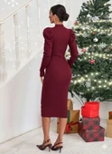 Prenses kol kaşkorse elbise bordo thumbnail 2