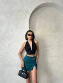 Zincirli şort etek petrol yeşili s24676 thumbnail 4