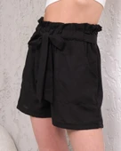 Kuşaklı keten şort siyah s255265 thumbnail 4
