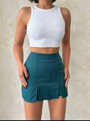 Çift yırtmaçlı atlas şort etek petrol yeşili s240364 thumbnail 5