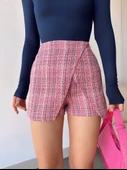 Kapaklı tüvit şort etek kırmızı thumbnail 2