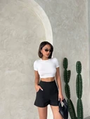 Yüksek bel parçalı double kumaş şort s25312 thumbnail 3