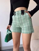 Çıtçıtlı siyah köprü tüvit şort yeşil thumbnail 2