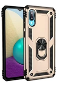 Samsung Galaxy A02 Kılıf Sofya Yüzüklü Silikon Kapak - Gold - 1