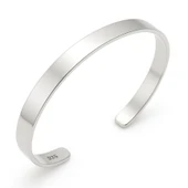 Gümüş Düz Erkek Kelepçe Bilezik - 1