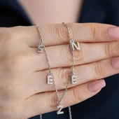 Vaoov 925 Ayar Gümüş Taşlı Harfli İsim Kolye thumbnail 3