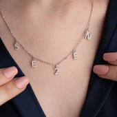 Vaoov 925 Ayar Gümüş Taşlı Harfli İsim Kolye thumbnail 4