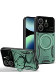 Xiaomi Redmi Note 14 4G Kılıf Joy Lens Standlı Kapak - Koyu Yeşil - 1