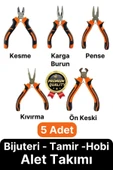 Profesyonel Bijuteri Set Dayanıklı Kıvırma Kesme Pense Yan Keski Karga Burun Hobi Alet Takımı 5 Adet - 1