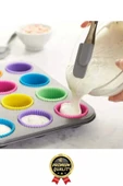 Yeni Üretim Esnek Dayanıklı Yapışmaz BPA İçermez Fırın Silikon Kek Muffin Cupcake Kalıbı 12 Adet - 3