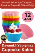 Yeni Üretim Esnek Dayanıklı Yapışmaz BPA İçermez Fırın Silikon Kek Muffin Cupcake Kalıbı 12 Adet - 1