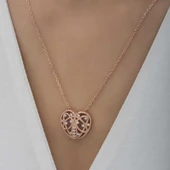 Supertrend Gümüş Rose Bombeli Kalp Kadın Kolye thumbnail 4