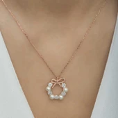 Supertrend Gümüş Rose İnci Kurdele Kadın Kolye thumbnail 4