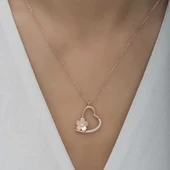 Supertrend Gümüş Rose Çiçekli Kalp Kadın Kolye thumbnail 5
