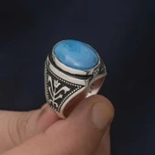 Supertrend Gümüş Zirkon Turkuaz Taşlı Oval Erkek Yüzük thumbnail 5