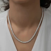 Supertrend Gümüş 5 Mm Beyaz Taşlı Su Yolu Kadın Kolye thumbnail 2