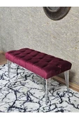 Krom Tel Ayaklı 90 cm Puf Bench - Puf - Bench - Kasalı Oturak - Oturak - Yatak Ucu Puf Bordo Renk 90 x 40 Boyut/Ebat - 4