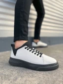 JY204 Flex Bağcıklı Keten Kumaş Erkek Günlük Sneaker Ayakkabı KST - Beyaz/Siyah thumbnail 1