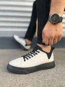 JY204 Flex Bağcıklı Keten Kumaş Erkek Günlük Sneaker Ayakkabı KST - Beyaz/Siyah thumbnail 3