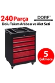 dorf 240 Parça Dolu Takım Arabası Havalı Tabanca Ve  Alet Setleri 5 Çekmece thumbnail 1